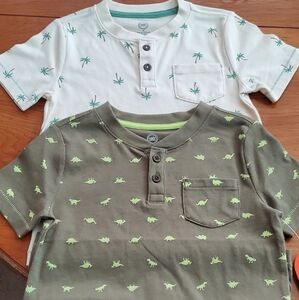 Wonder Nation Kids Palm Tree & Dinosaur Print Shirts - Cream & Green, Sz 4T NWT